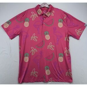 Proud 90 Polo Shirt Mens XL Pink Neon Flamingo Fruit Tropical Golf Is Fun Banana
